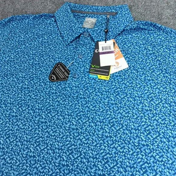 Callaway Polo Shirt Mens 2XLT Vallarta Blue Opti-Dri Swing Tech Golf Stretch NEW - Picture 1 of 16